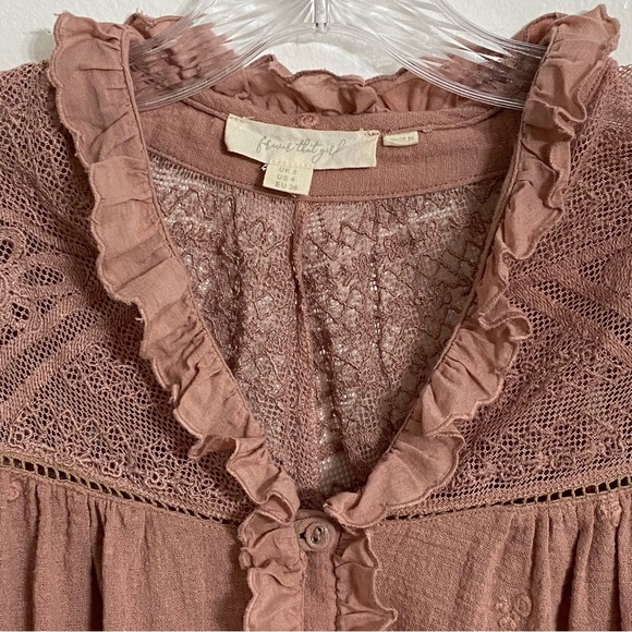 Anthropologie Stephanie Lace Pink Ruffle Lace Blouse Women's 4 Peasant Boho Top - Picture 4 of 13